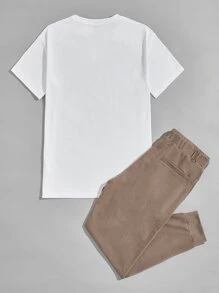 Manfinity Men Letter Graphic Top & Joggers Set - Multicolor - View 2