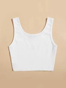 SHEIN EZwear Hoa văn có gân đan áo crop top - trắng - Xem 3