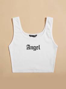 SHEIN EZwear Hoa văn có gân đan áo crop top - trắng - Xem 4