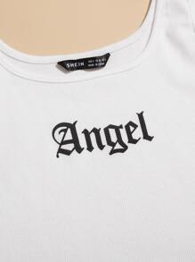 SHEIN EZwear Hoa văn có gân đan áo crop top - trắng - Xem 5