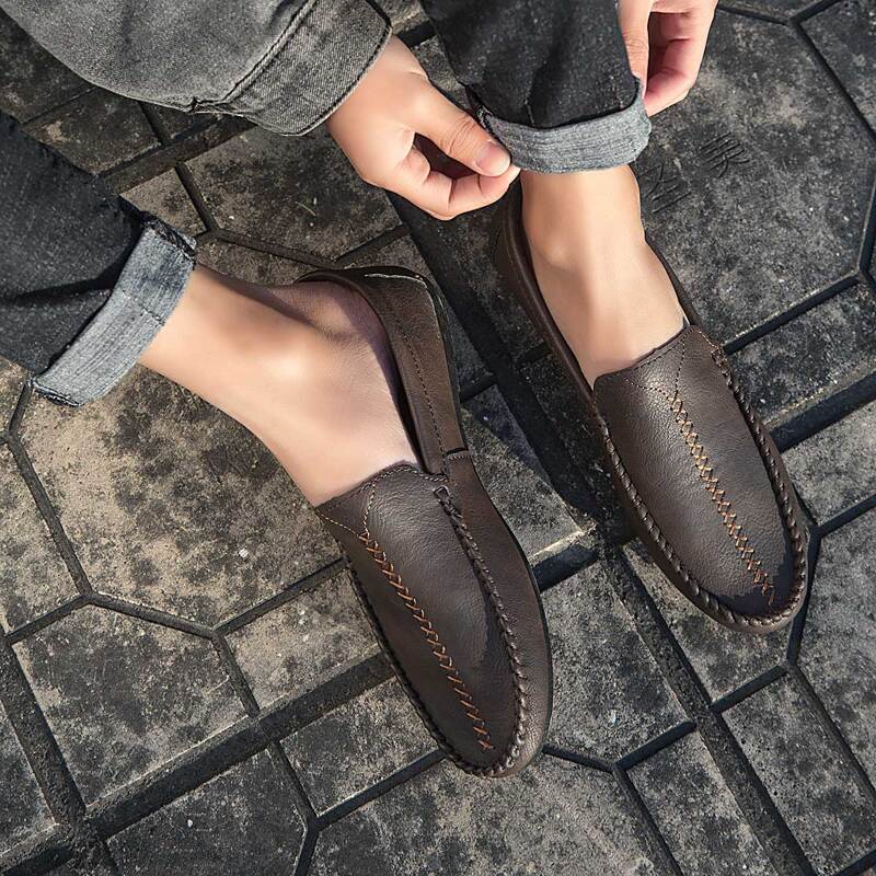 

Guys Topstitching Detail Loafers, Coffee brown