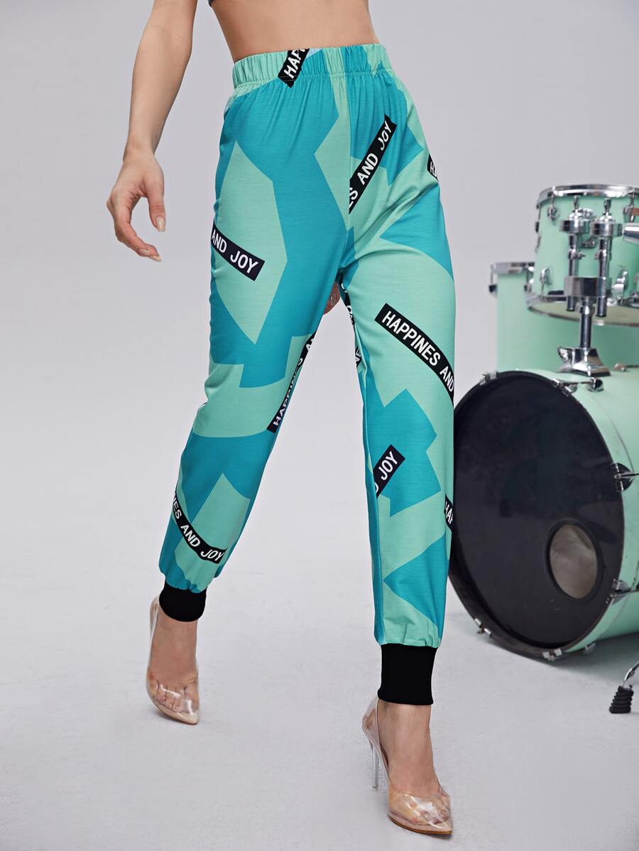 SHEIN Pantalones con estampado de letra - Multicolor - Ver 1