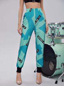SHEIN Pantalones con estampado de letra - Multicolor - Ver 4