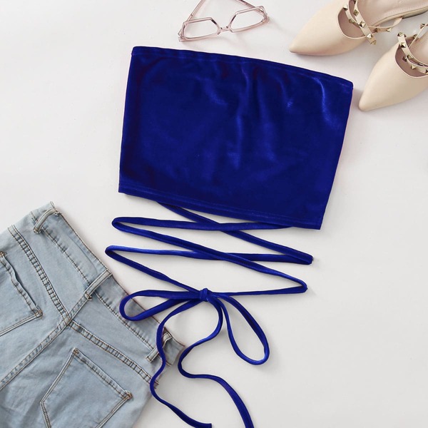 

Solid Velvet Knotted Tube Top, Royal blue