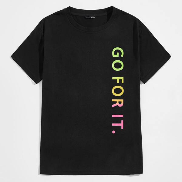 

Men Slogan Graphic Tee, Black