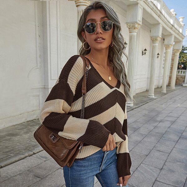 

Drop Shoulder Color Block Sweater, Multicolor