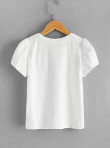 SHEIN Girls Puff Sleeve Butterfly Print Top - White - View 2