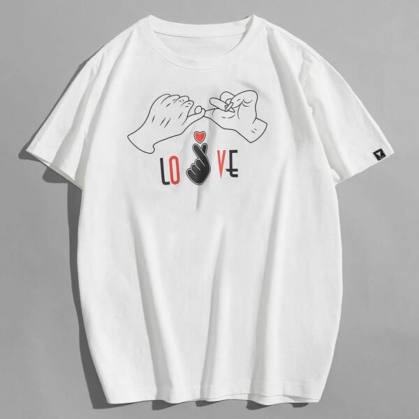 

Men Gesture And Letter Graphic Tee, White
