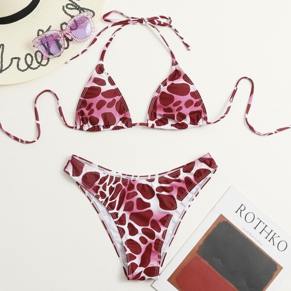 

Allover Graphic Triangle Bikini Swimsuit, Multicolor