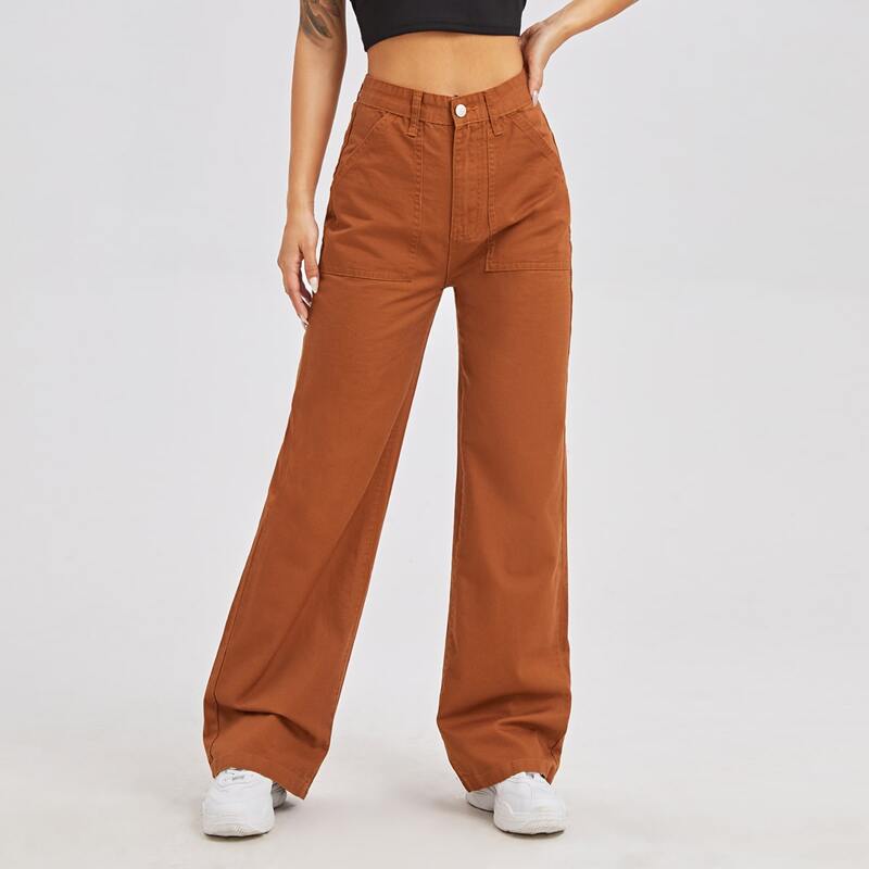 

High Waist Wide Leg Jeans, Brown