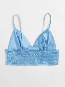 SHEIN ICON Shirred Back Satin Bralette Top - Baby Blue - View 2