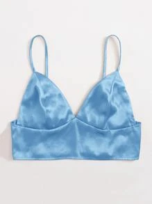 SHEIN ICON Shirred Back Satin Bralette Top - Baby Blue - View 3