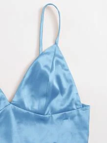 SHEIN ICON Shirred Back Satin Bralette Top - Baby Blue - View 4