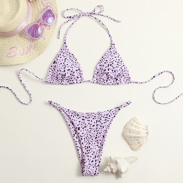 

Dalmatian Triangle Thong Bikini Swimsuit, Baby pink