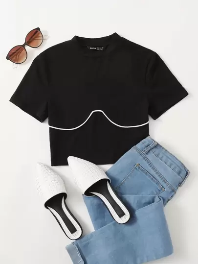 SHEIN EZwear Top de punto acanalado con ribete de contraste