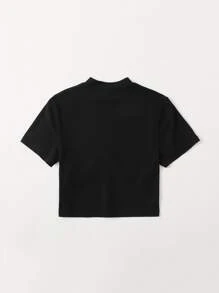 SHEIN EZwear Contrast Piping Rib-knit Top - Black - View 3