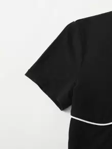 SHEIN EZwear Contrast Piping Rib-knit Top - Black - View 5