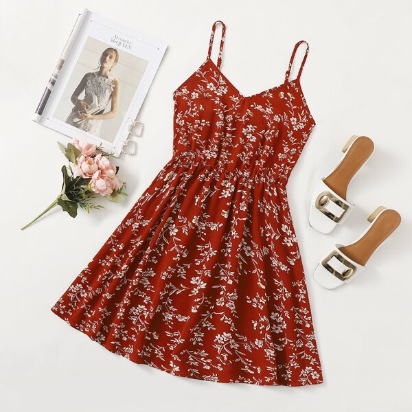 

Floral Print Cami Dress, Red