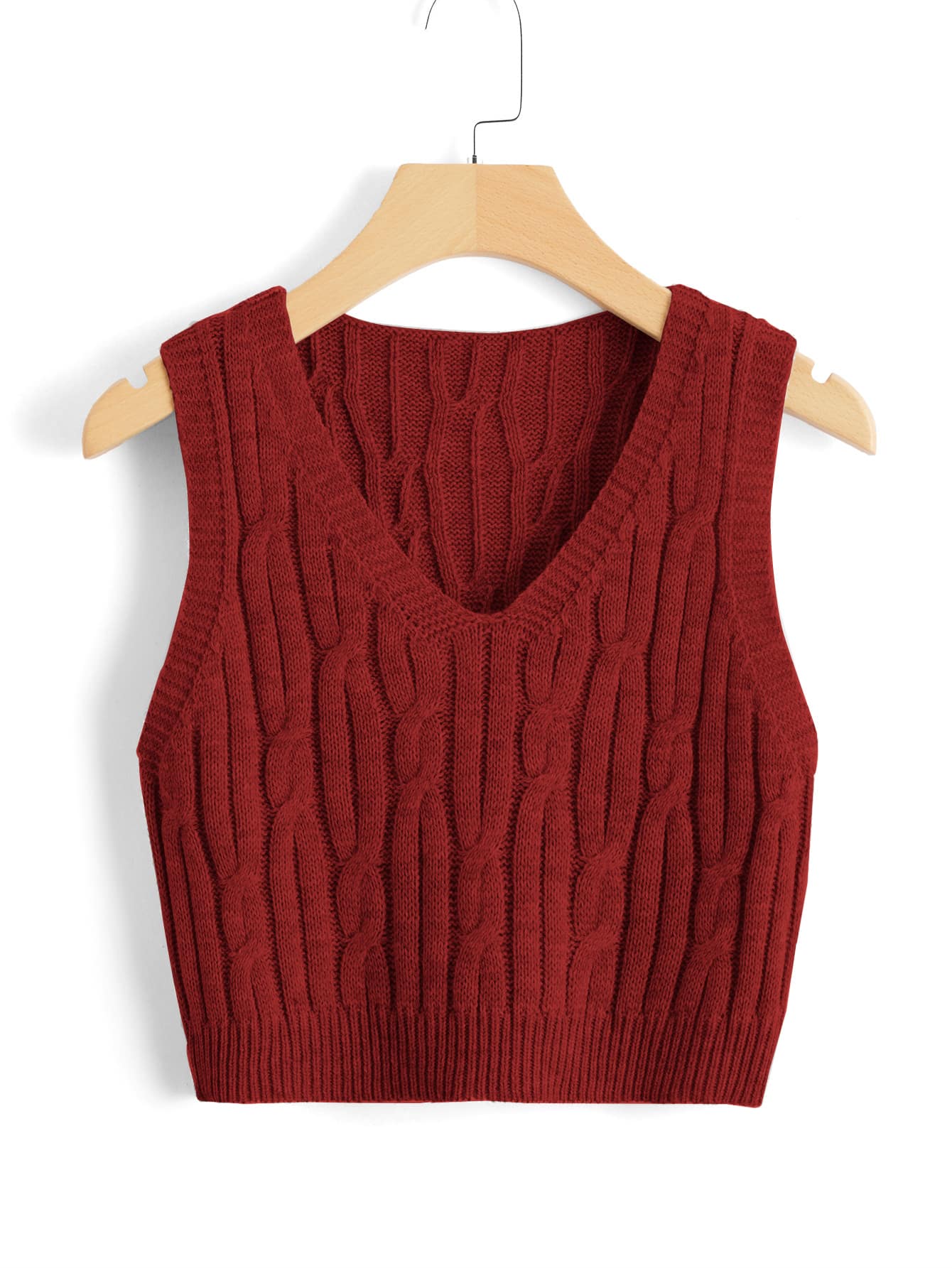 SHEIN Unity Cable Knit Sweater Vest - Burgundy - View 1