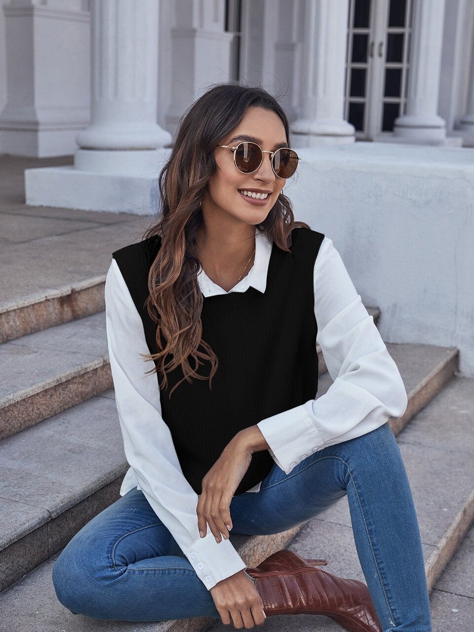 Solid Sweater Vest Without Blouse
