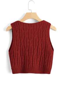 SHEIN Unity Cable Knit Sweater Vest - Burgundy - View 2