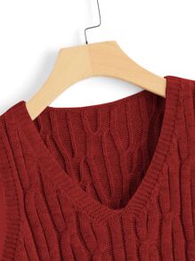 SHEIN Unity Cable Knit Sweater Vest - Burgundy - View 3
