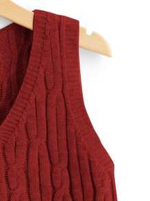 SHEIN Unity Cable Knit Sweater Vest - Burgundy - View 4
