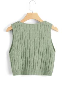 SHEIN Unity Cable Knit Sweater Vest - Mint Green - View 2