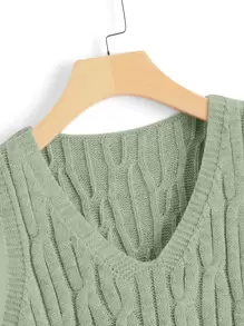 SHEIN Unity Cable Knit Sweater Vest - Mint Green - View 3