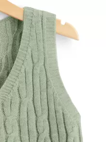 SHEIN Unity Cable Knit Sweater Vest - Mint Green - View 4