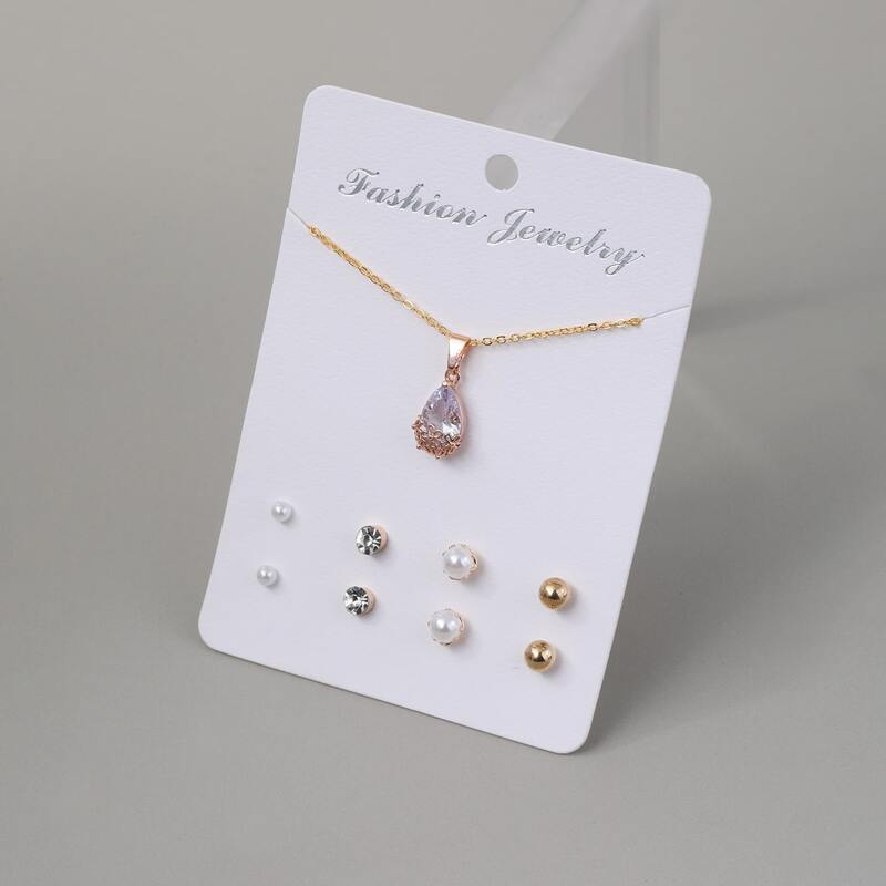 

1pc Rhinestone Pendant Necklace & 4pairs Stud Earrings, Multicolor