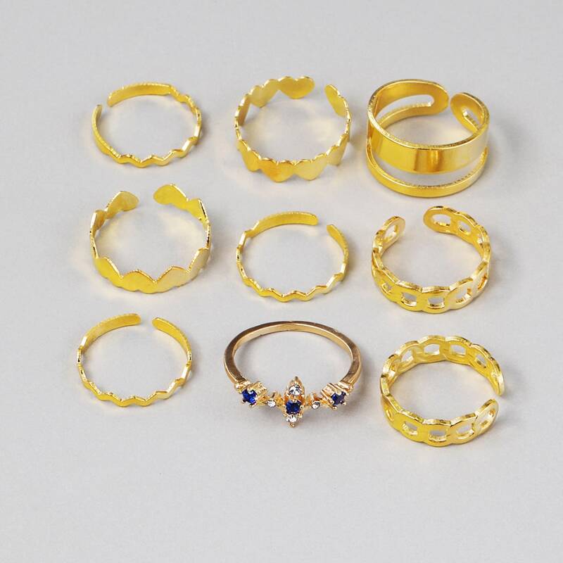 

9pcs Heart Scallop Ring, Gold