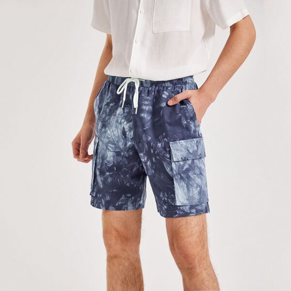 

Men Flap Pocket Tie Dye Shorts, Navy blue