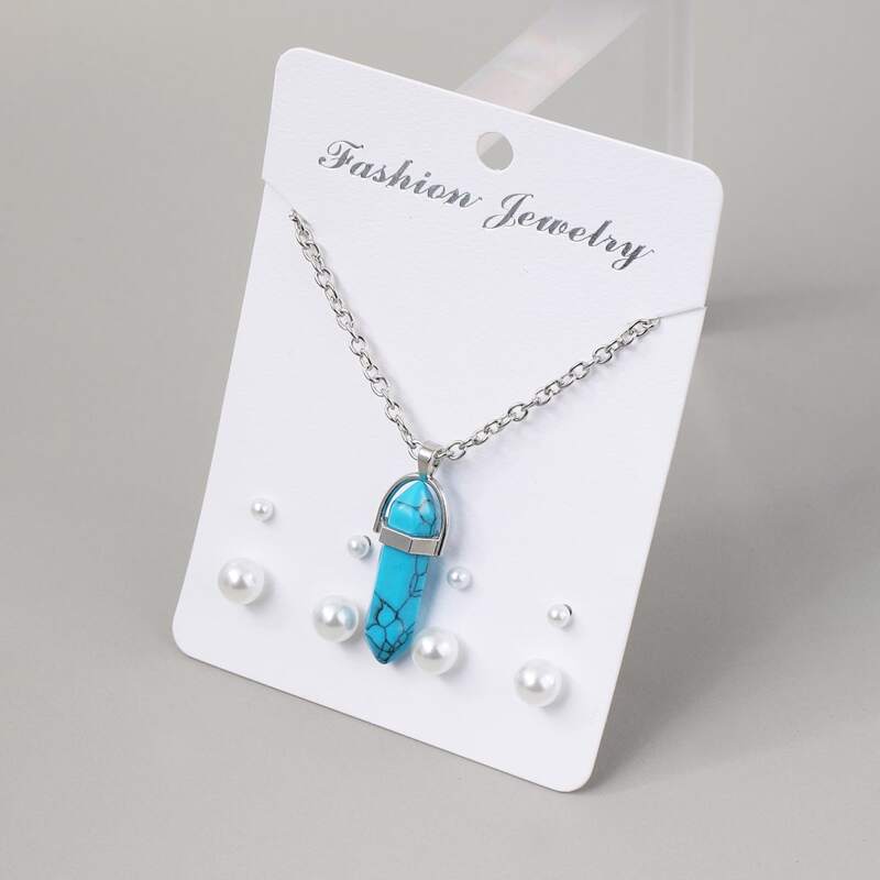 

1pc Pendant Necklace & 4pairs Faux Pearl Stud Earrings, Multicolor