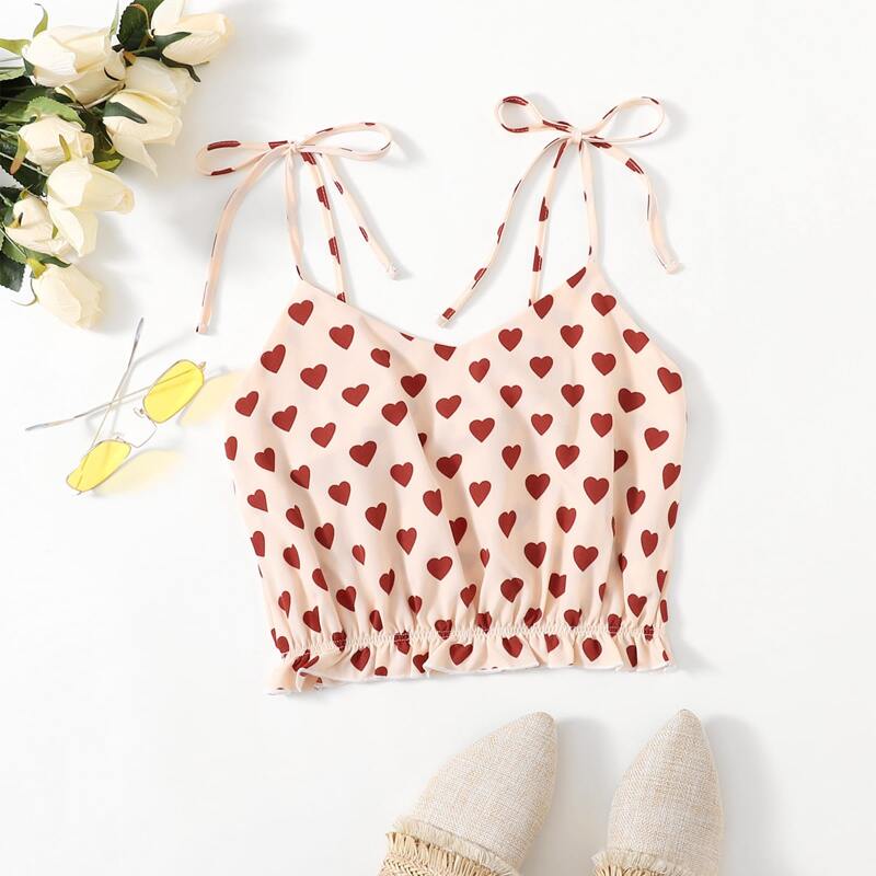 

Heart Print Knotted Cami Top, Multicolor