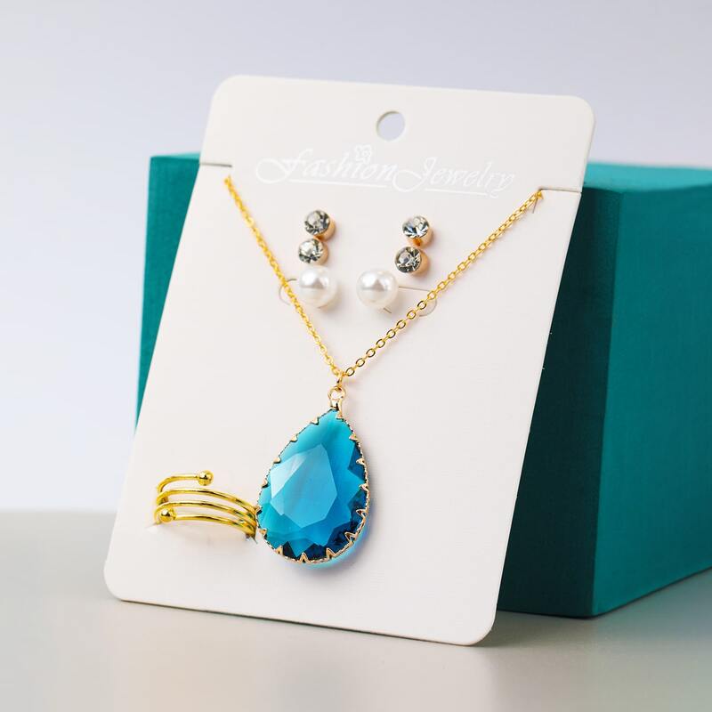 

8pcs Faux Pearl & Rhinestone Jewelry Set, Multicolor
