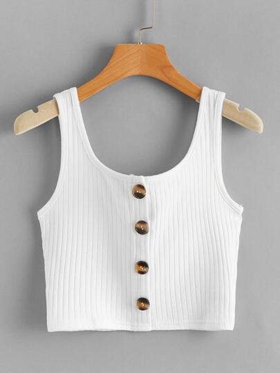 Button Front Ribbed Tank Top