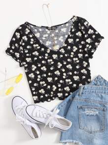 Soleia 花卉生菜边 T 恤