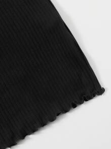 SHEIN EZwear Vestido ajustado tejido de canalé ribete en forma de lechuga - Negro - Ver 3