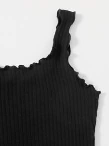 SHEIN EZwear Vestido ajustado tejido de canalé ribete en forma de lechuga - Negro - Ver 5