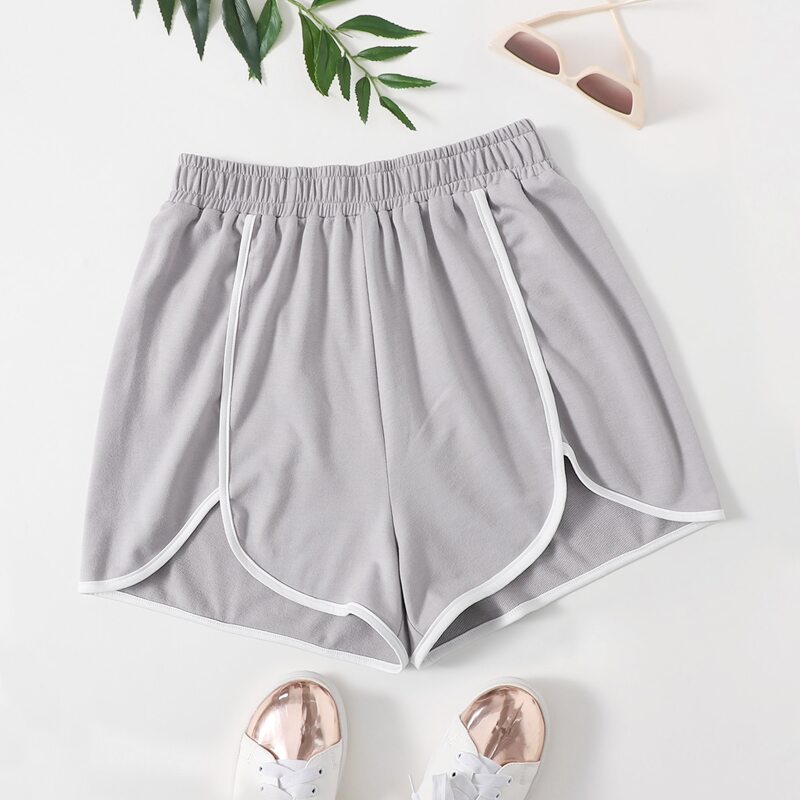 

Elastic Waist Binding Track Shorts, Grey