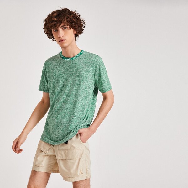 

Men Slogan Graphic Marled Knit Tee, Mint green