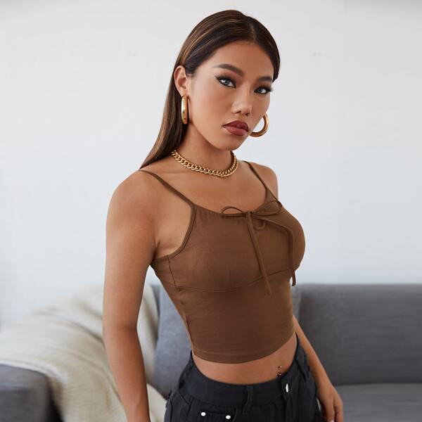 

Knot Front Solid Cami Top, Coffee brown