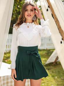 SHEIN LUNE Schiffy Panel Flounce Sleeve Blouse