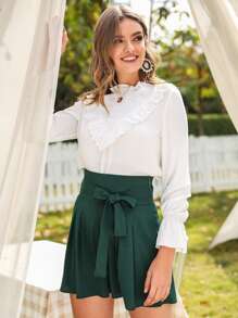 SHEIN LUNE Schiffy Panel Flounce Sleeve Blouse