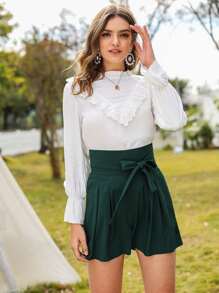 SHEIN LUNE Schiffy Panel Flounce Sleeve Blouse