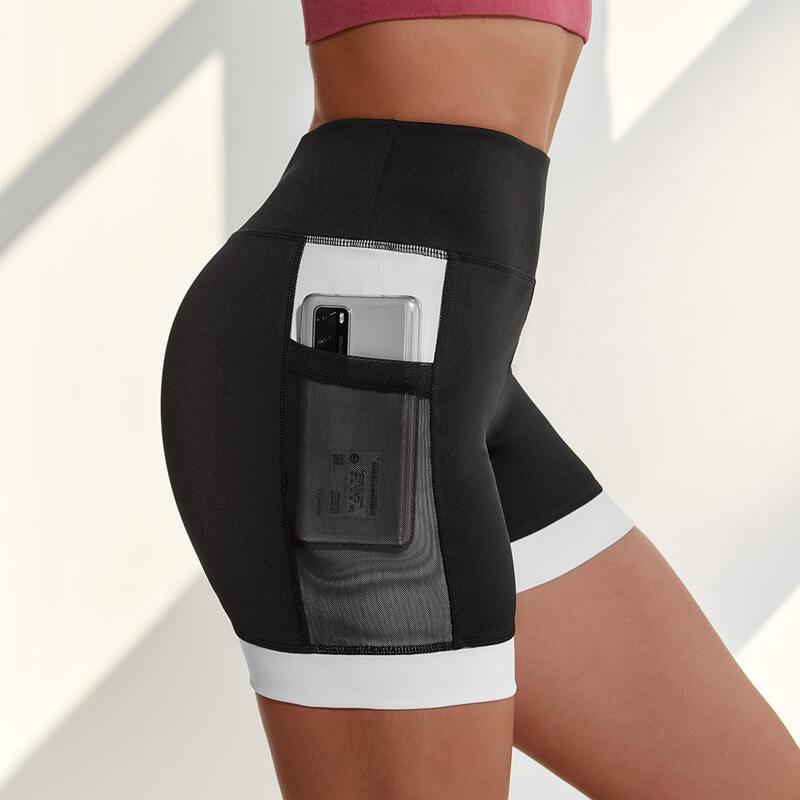 

Contrast Panel Sports Shorts With Phone Pocket, Black