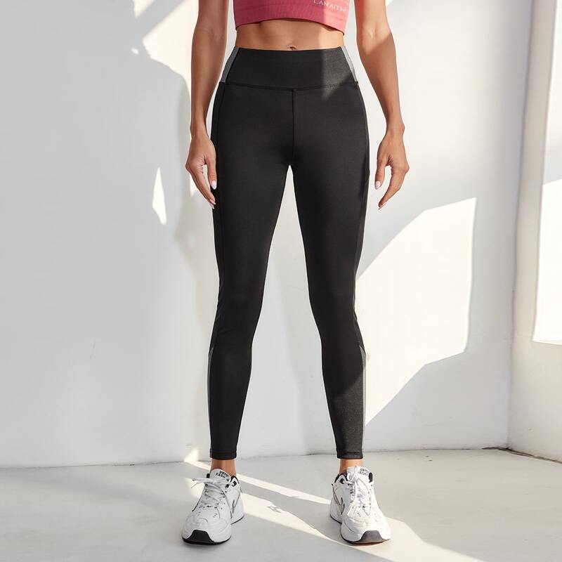 

Contrast Mesh Colorblock Sports Leggings, Black
