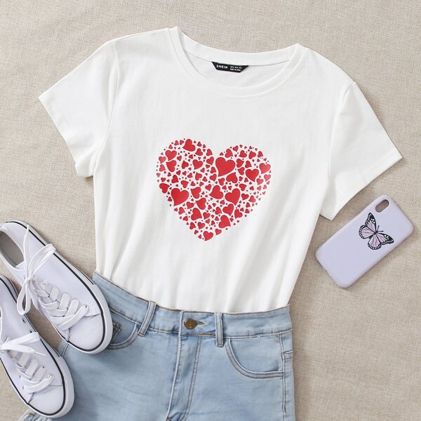 

Heart Print Tee, White