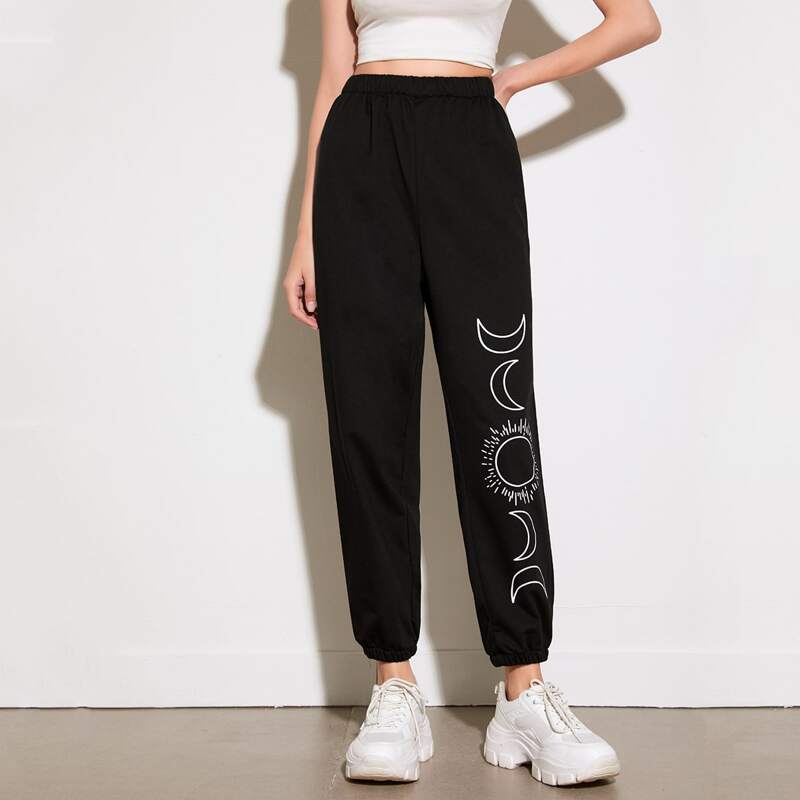 

Sun & Moon Graphic Joggers, Black